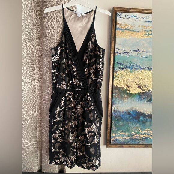 Diane von Furstenberg Womens Sz 2 Black Shany Romper Lace Shorts Pockets - Picture 14 of 14